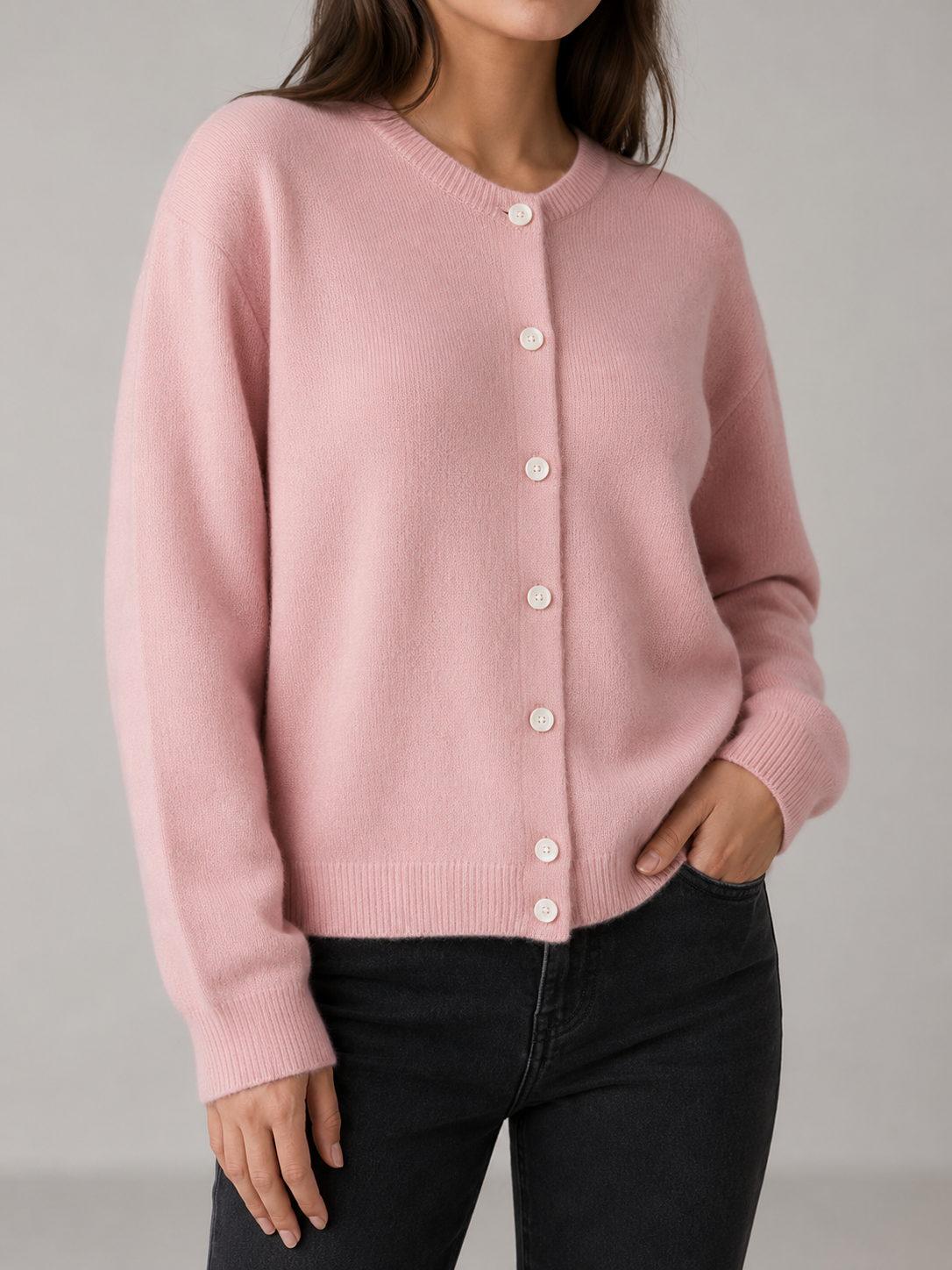 Women's Crewneck Button-Front Knit Cardigan
