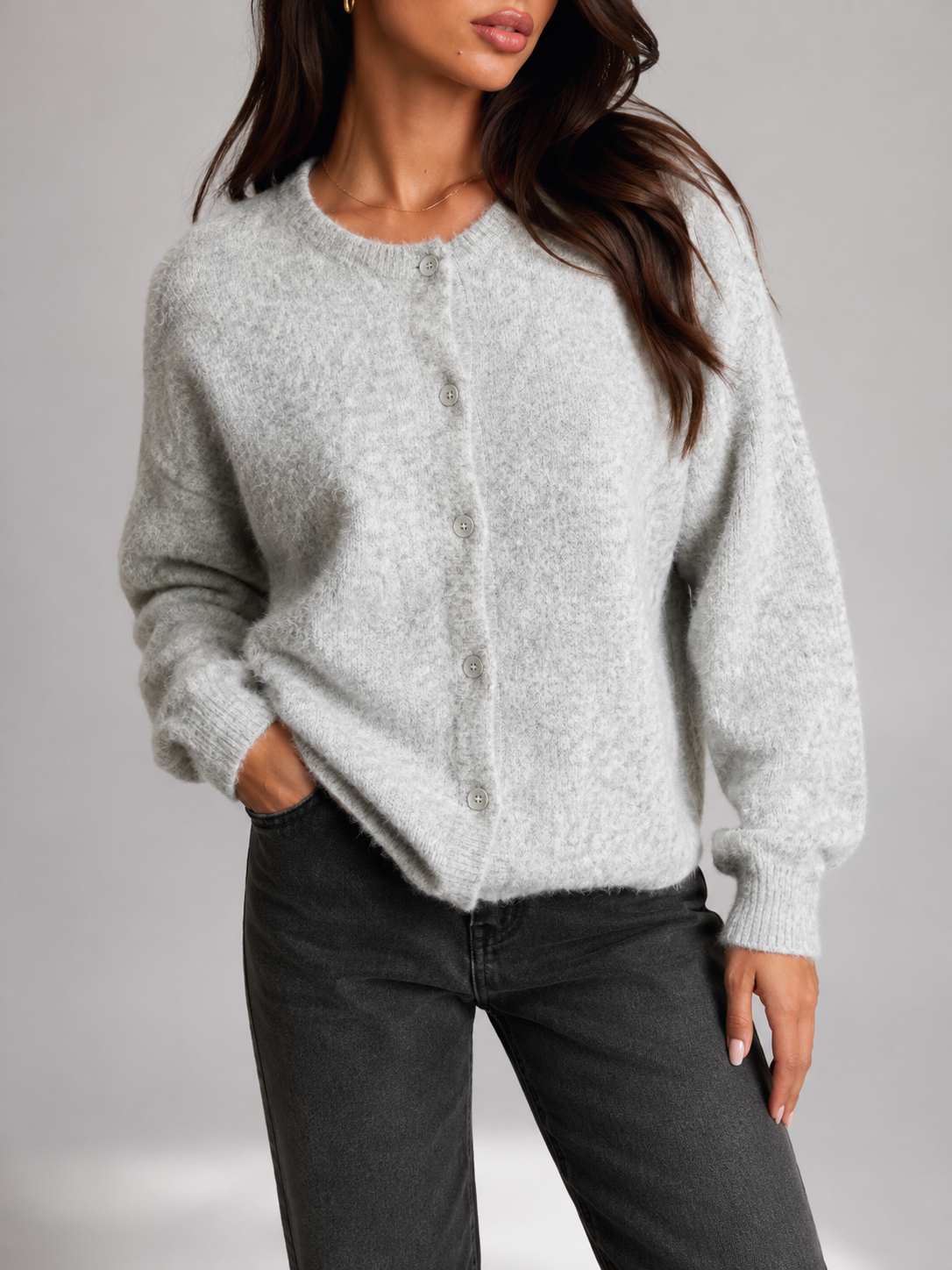 Women's Crewneck Button-Front Knit Cardigan