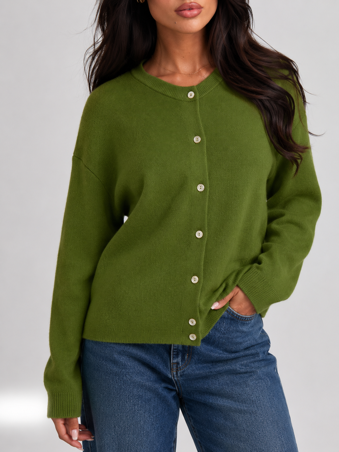 Women's Crewneck Button-Front Knit Cardigan