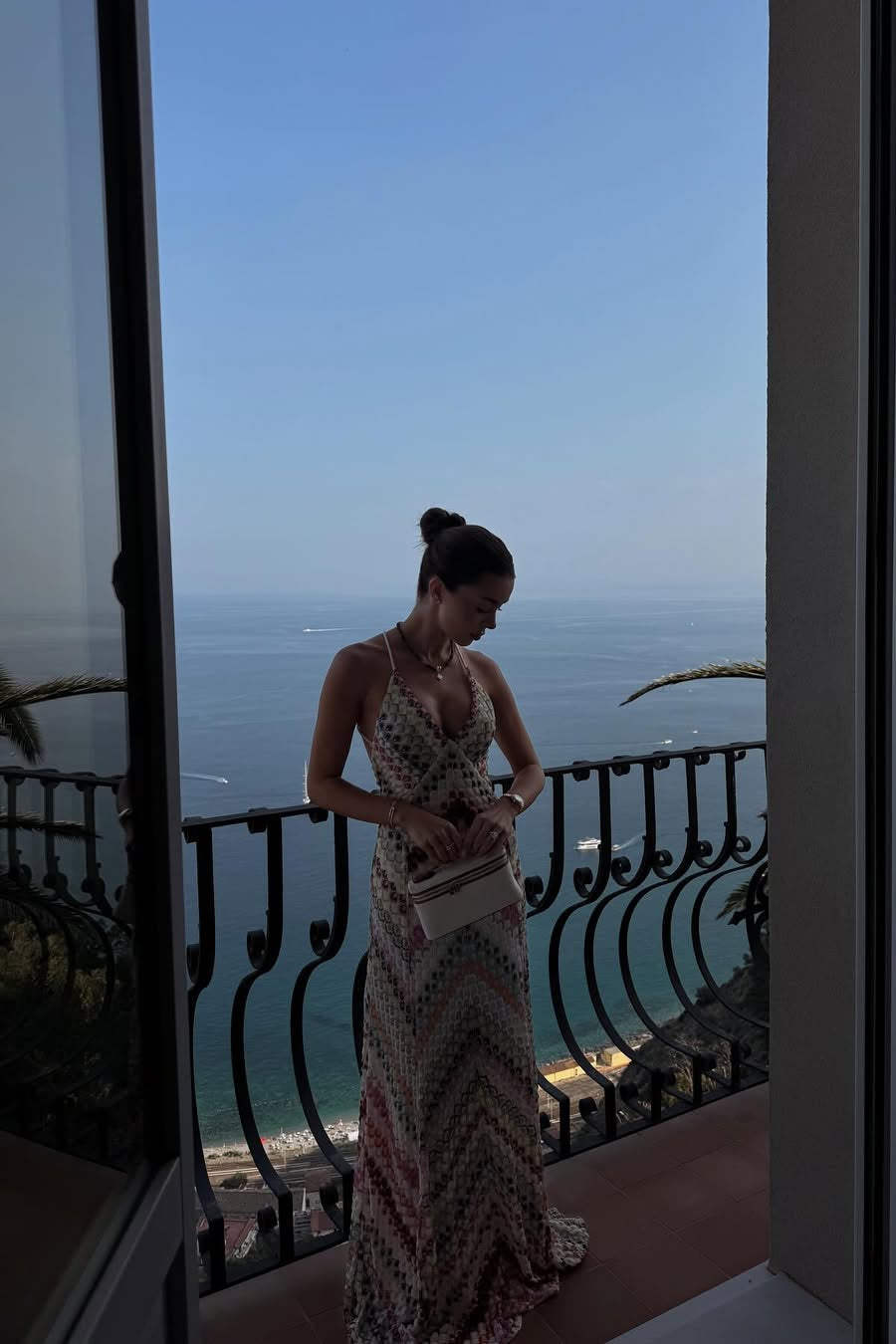 Women's Crochet Chevron Open Back Maxi Dress