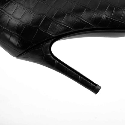Women's Crocodile Embossed Pointed Toe High Heel Knee Boots