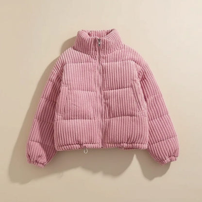 Women's Cropped Corduroy Quilted Puffer Jacket