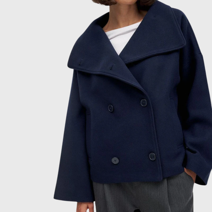 Women's Cropped Double Breasted Coat with Wide Lapels