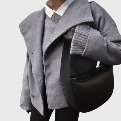 Women's Cropped Double Breasted Coat with Wide Lapels
