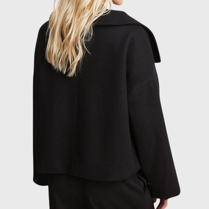Women's Cropped Double Breasted Coat with Wide Lapels