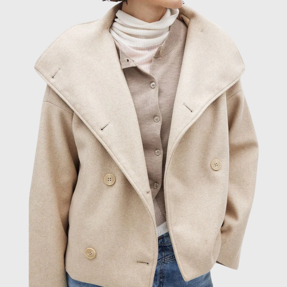 Women's Cropped Double Breasted Coat with Wide Lapels