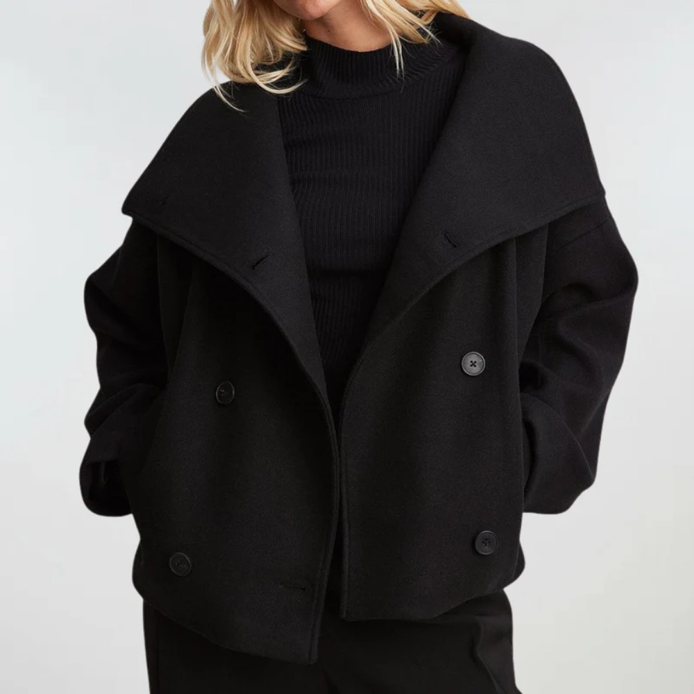 Women's Cropped Double Breasted Coat with Wide Lapels