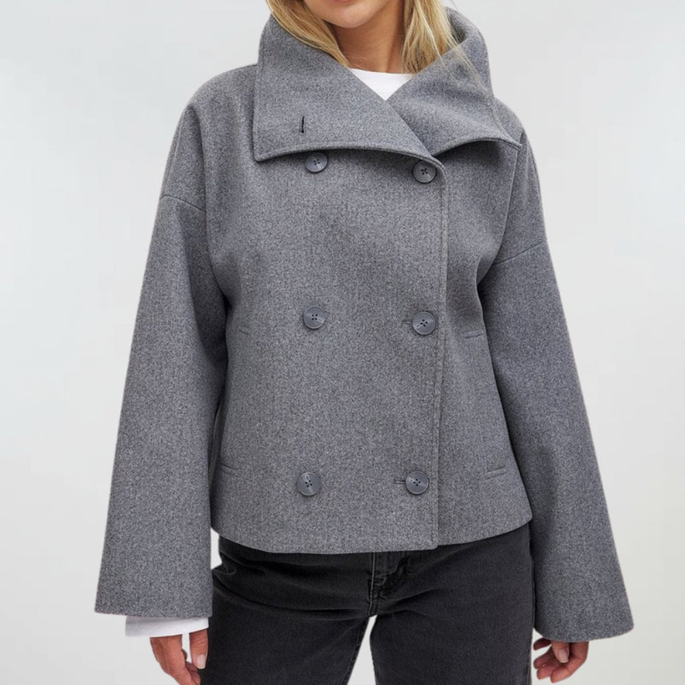 Women's Cropped Double Breasted Coat with Wide Lapels