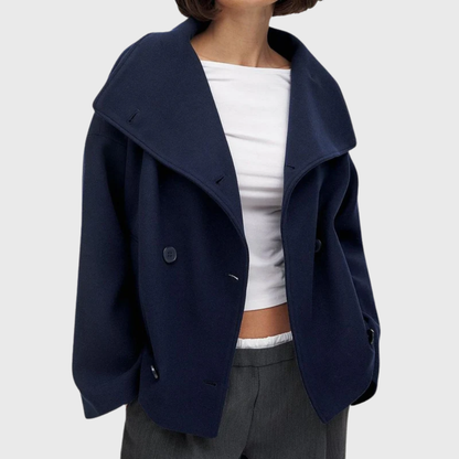 Women's Cropped Double Breasted Coat with Wide Lapels