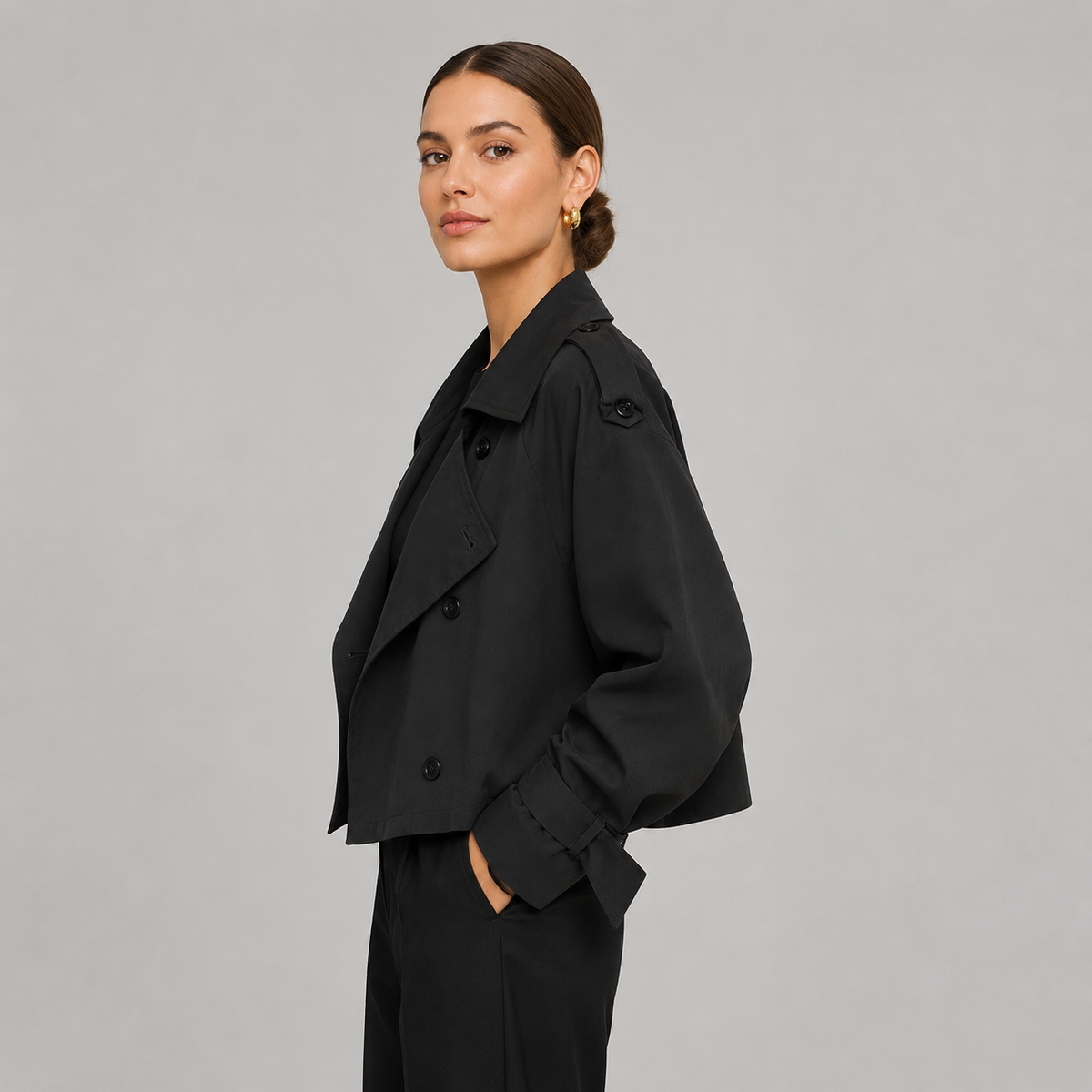 Women's Cropped Double Breasted Trench Coat