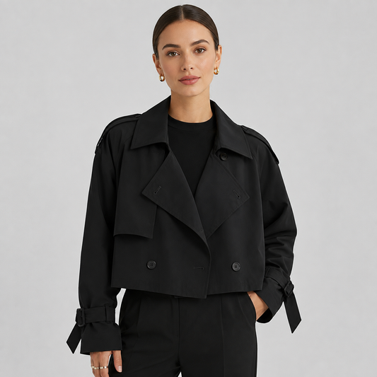 Women's Cropped Double Breasted Trench Coat