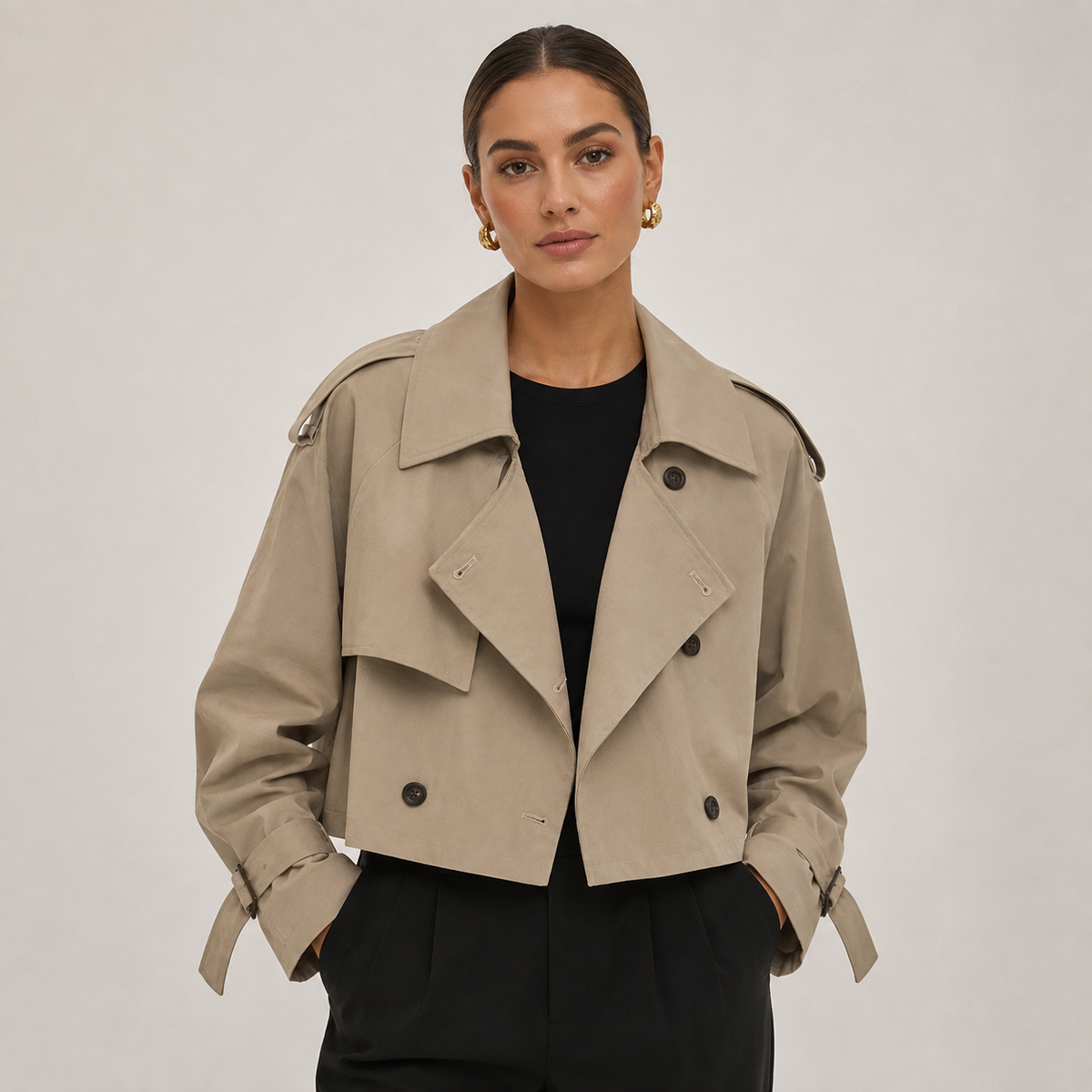 Women's Cropped Double Breasted Trench Coat