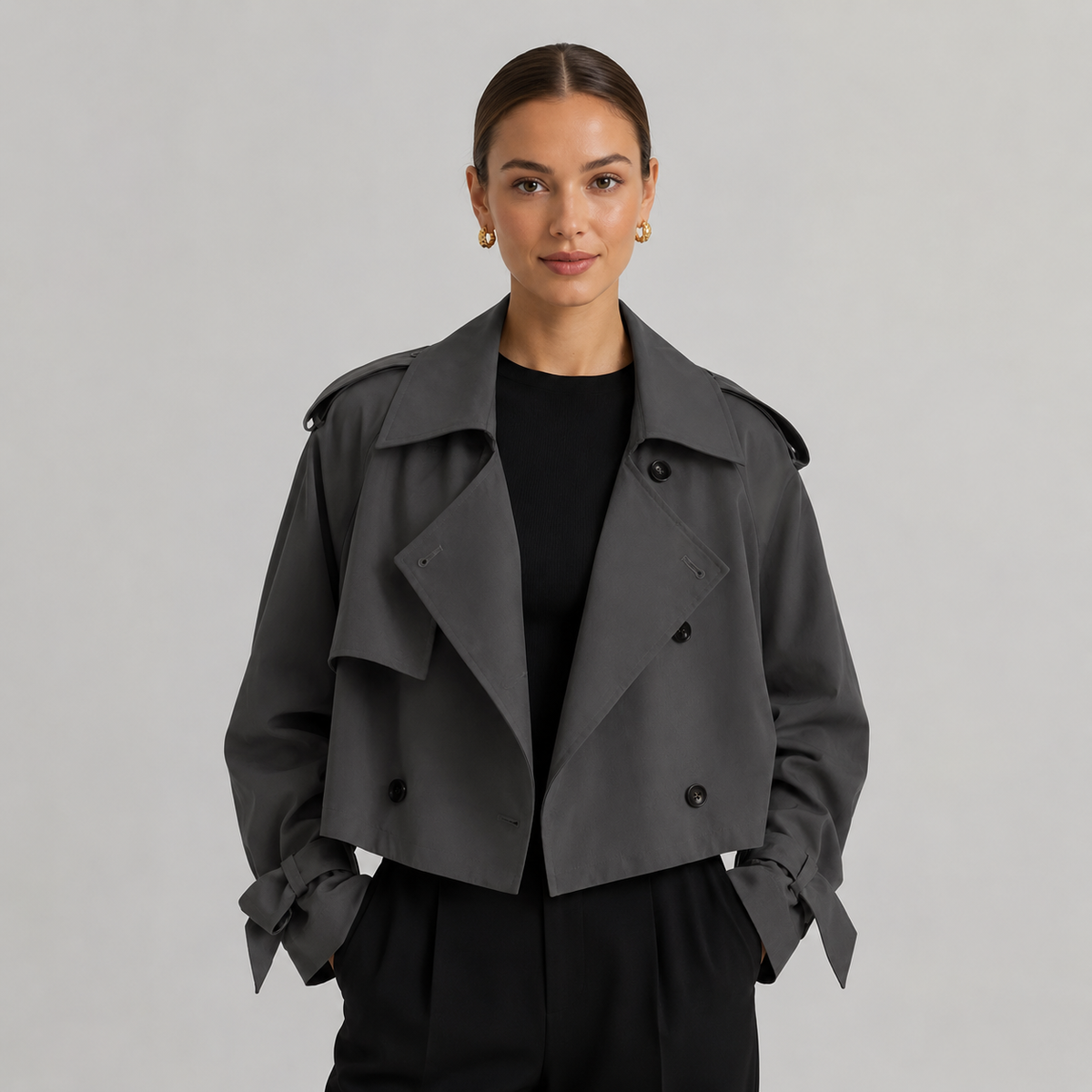 Women's Cropped Double Breasted Trench Coat