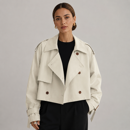 Women's Cropped Double Breasted Trench Coat