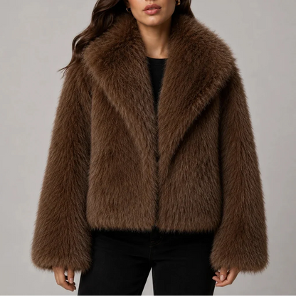 Women's Cropped Faux Fur Winter Jacket with Oversized Collar