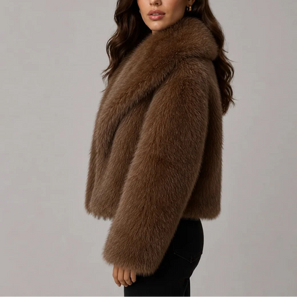 Women's Cropped Faux Fur Winter Jacket with Oversized Collar