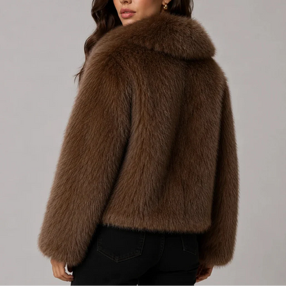 Women's Cropped Faux Fur Winter Jacket with Oversized Collar