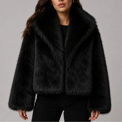 Women's Cropped Faux Fur Winter Jacket with Oversized Collar
