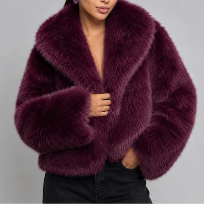 Women's Cropped Faux Fur Winter Jacket with Oversized Collar
