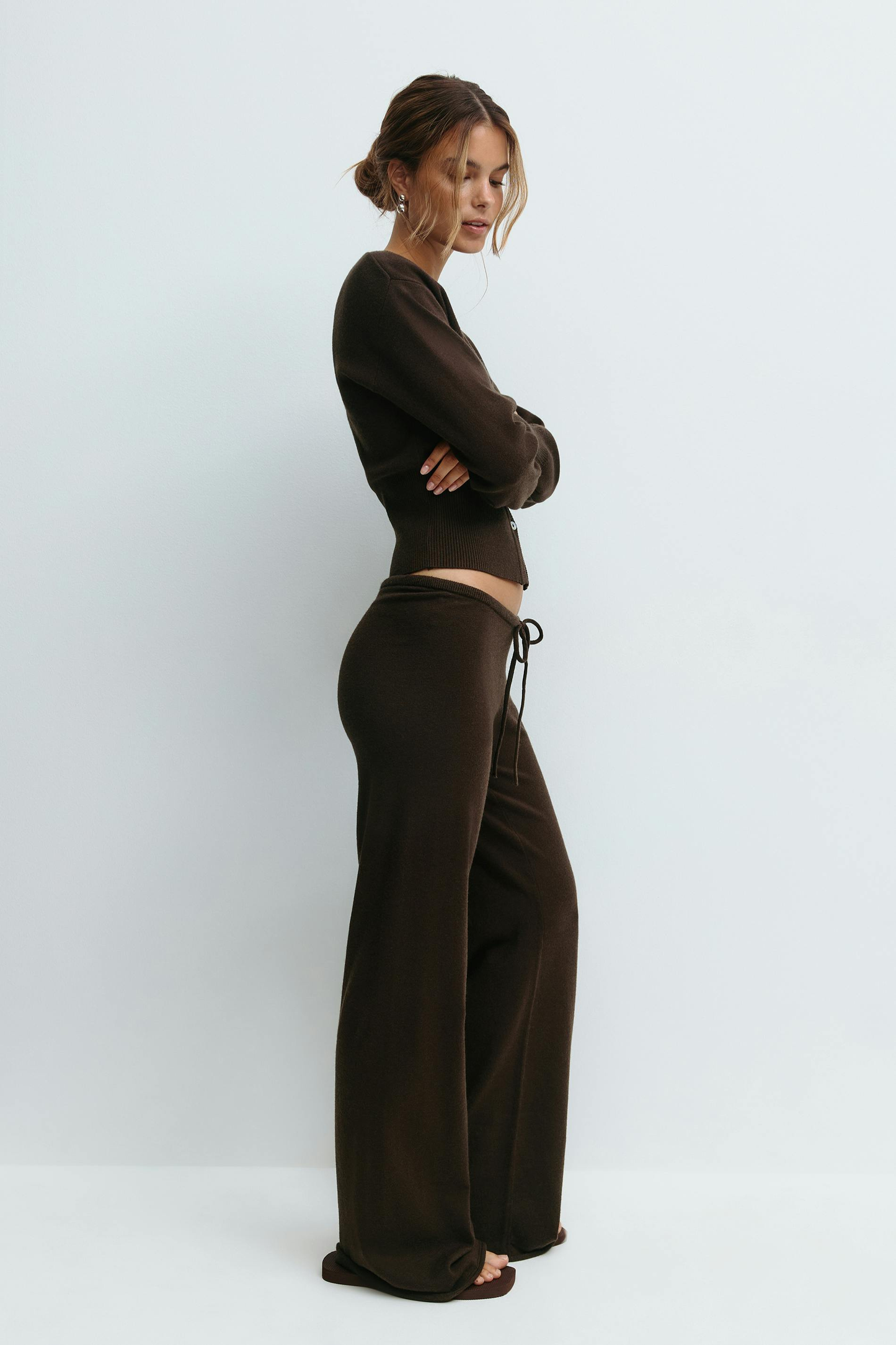 Women's Cropped Knit Top and Trouser Set