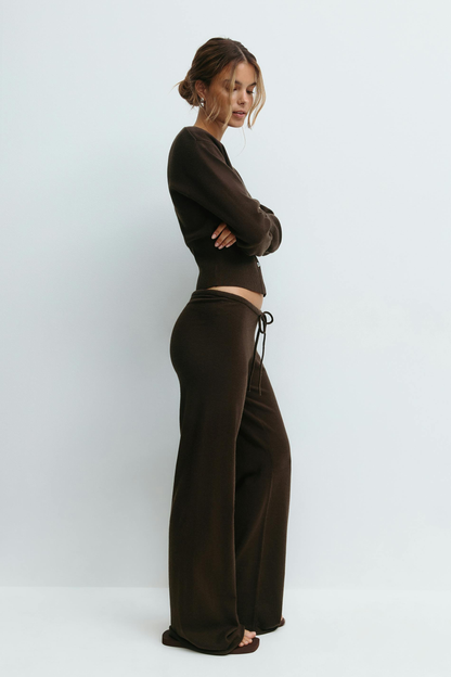 Women's Cropped Knit Top and Trouser Set