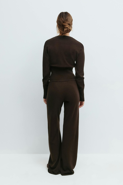 Women's Cropped Knit Top and Trouser Set