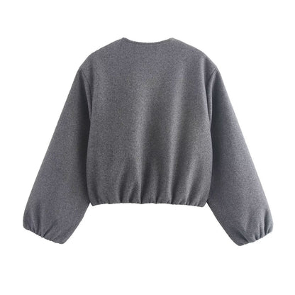 Women's Cropped Relaxed Bomber Jacket With Elasticated Hem