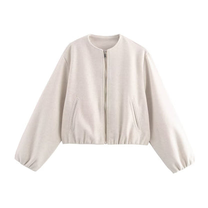 Women's Cropped Relaxed Bomber Jacket With Elasticated Hem
