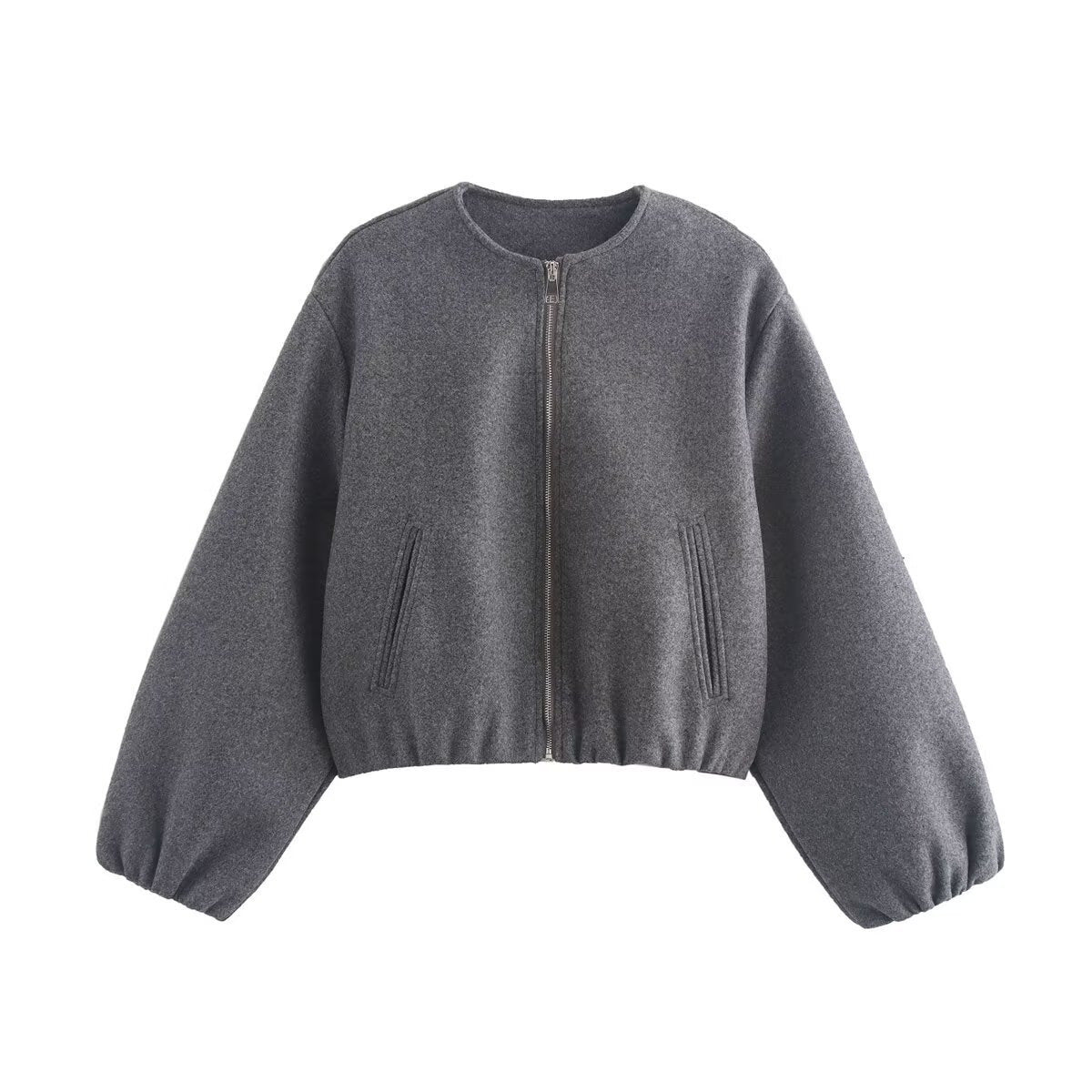 Women's Cropped Relaxed Bomber Jacket With Elasticated Hem
