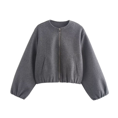 Women's Cropped Relaxed Bomber Jacket With Elasticated Hem