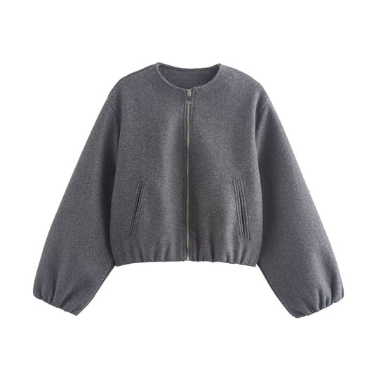 Women's Cropped Relaxed Bomber Jacket With Elasticated Hem
