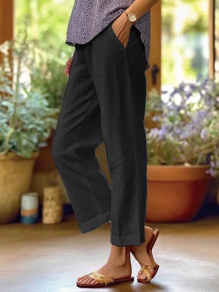Women's Cropped Straight Leg Linen Trousers