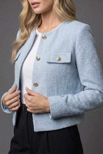 Women's Cropped Tweed Blazer With Gold Buttons