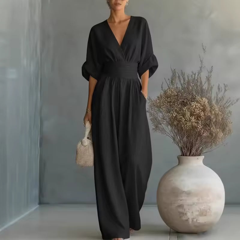 Women's Deep V-Neck Wide-Leg Jumpsuit