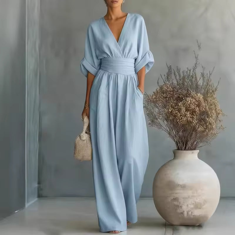 Women's Deep V-Neck Wide-Leg Jumpsuit