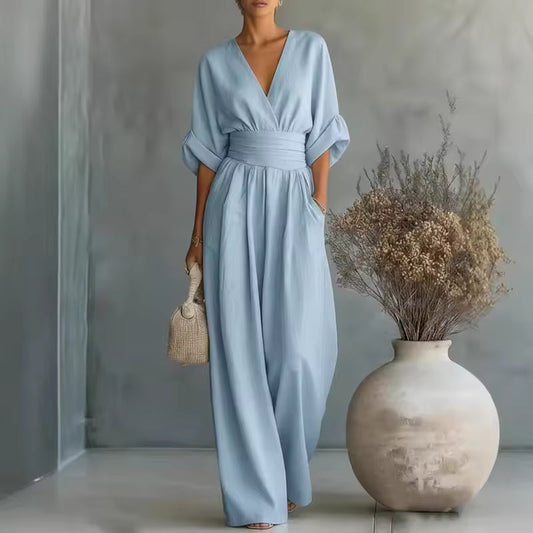 Women's Deep V-Neck Wide-Leg Jumpsuit
