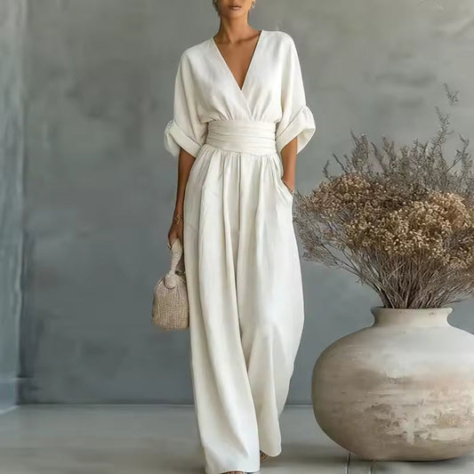 Women's Deep V-Neck Wide-Leg Jumpsuit