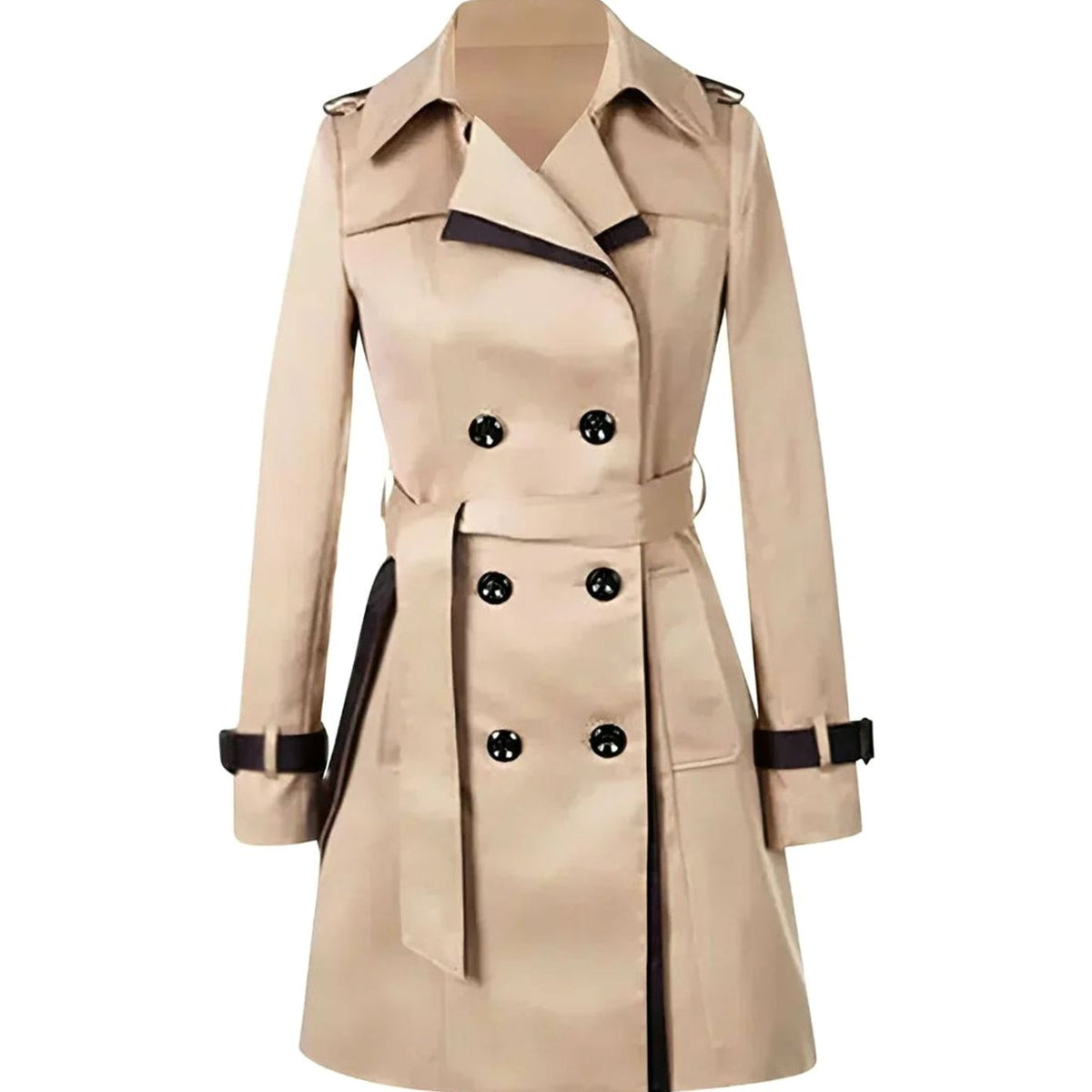 Women's Double Breasted Belted Trench Coat with Wide Lapel