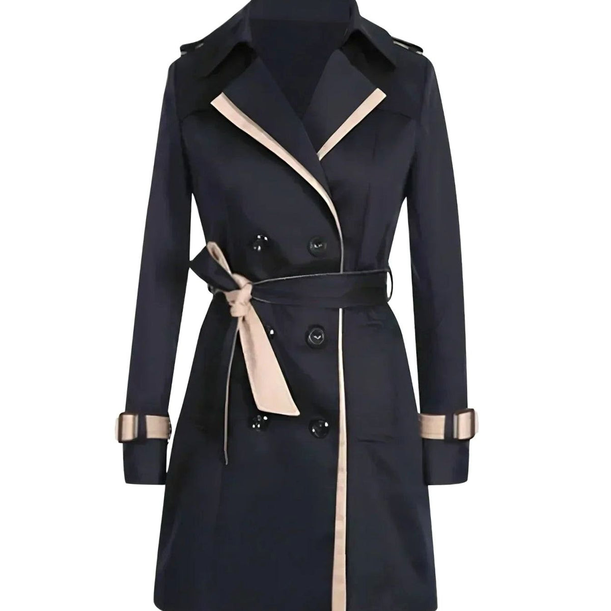 Women's Double Breasted Belted Trench Coat with Wide Lapel