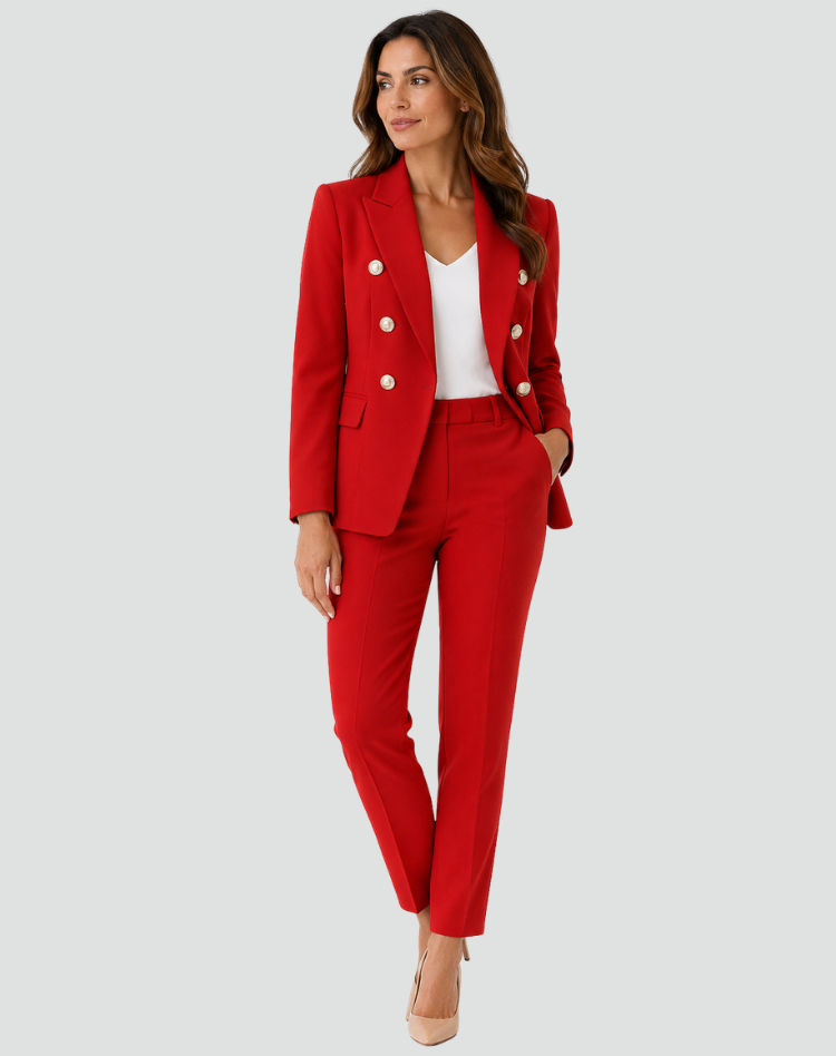 Women's Double Breasted Blazer And Trouser Suit