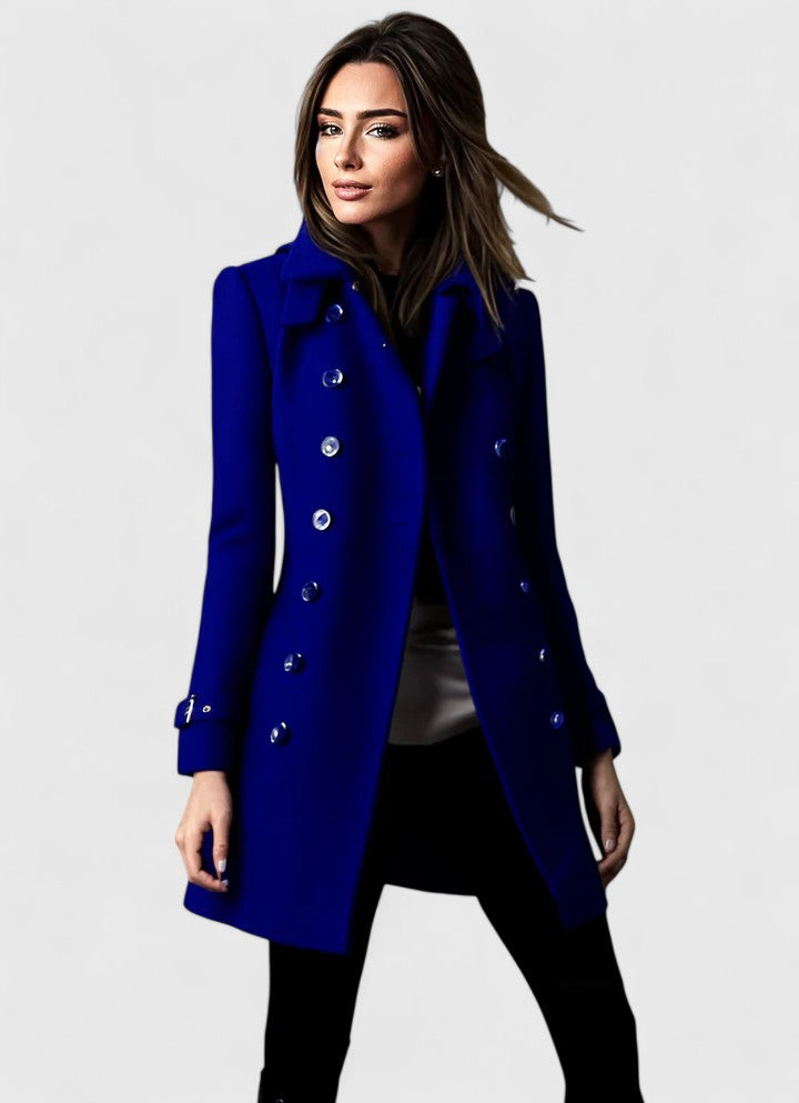 Women's Double Breasted Longline Winter Coat with Gold Buttons