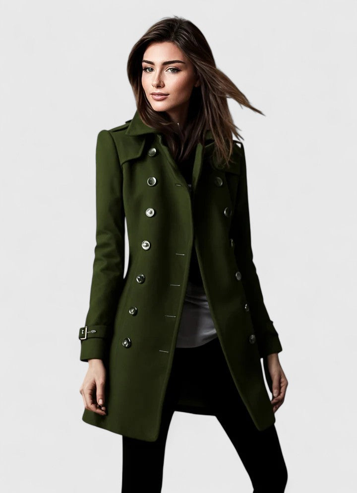 Women's Double Breasted Longline Winter Coat with Gold Buttons