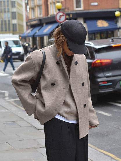 Women's Double Breasted Pea Coat With Stand Collar