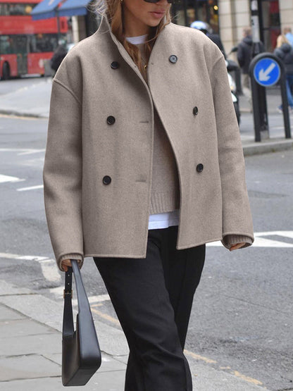 Women's Double Breasted Pea Coat With Stand Collar