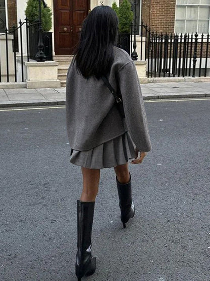 Women's Double Breasted Pea Coat With Stand Collar