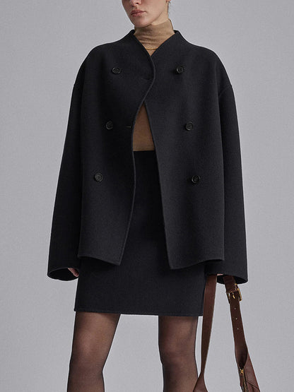 Women's Double Breasted Pea Coat With Stand Collar