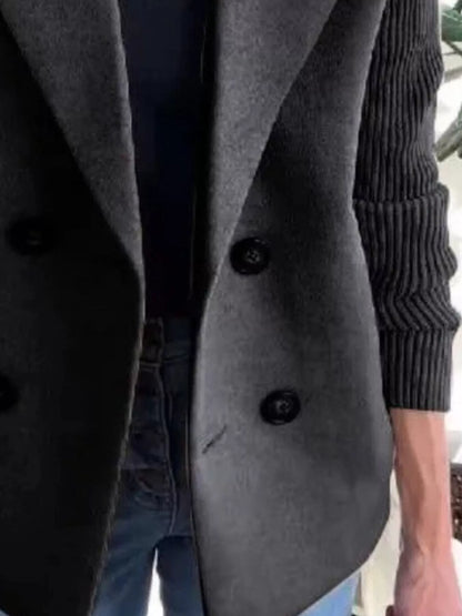 Women's Double Breasted Short Coat with Shawl Collar and Knit Cuffs