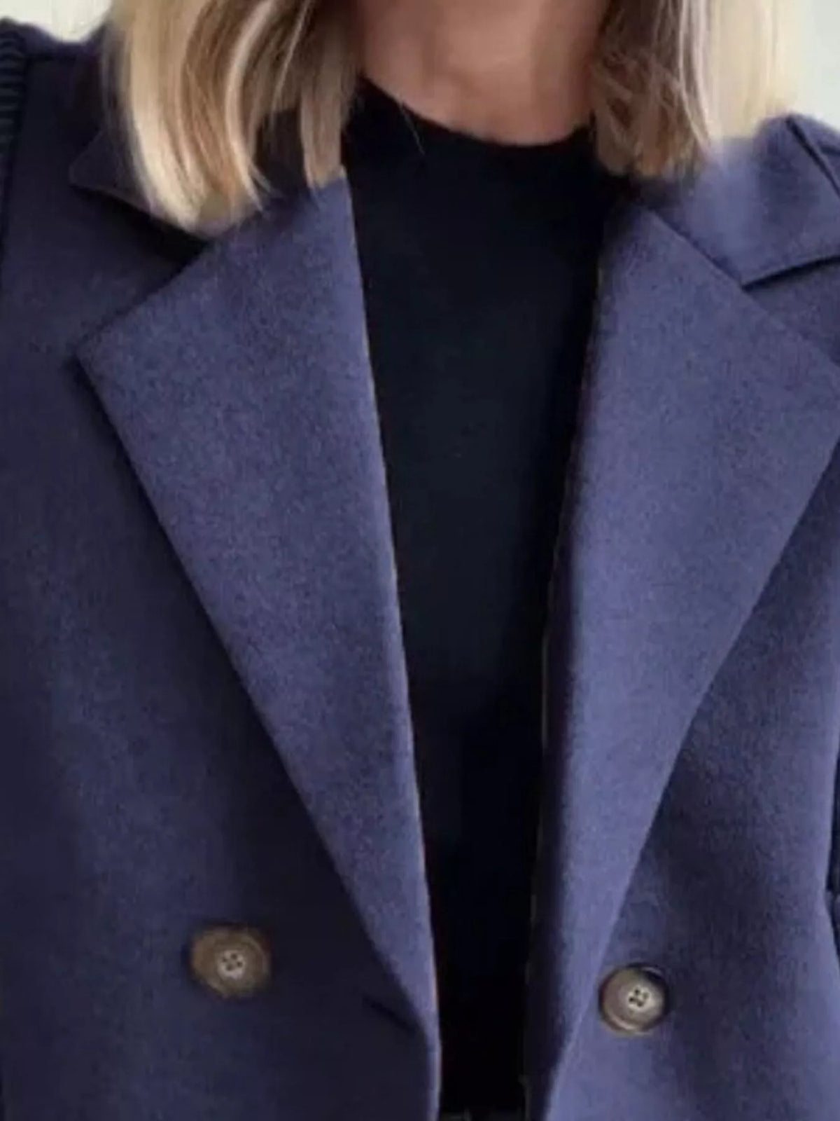 Women's Double Breasted Short Coat with Shawl Collar and Knit Cuffs