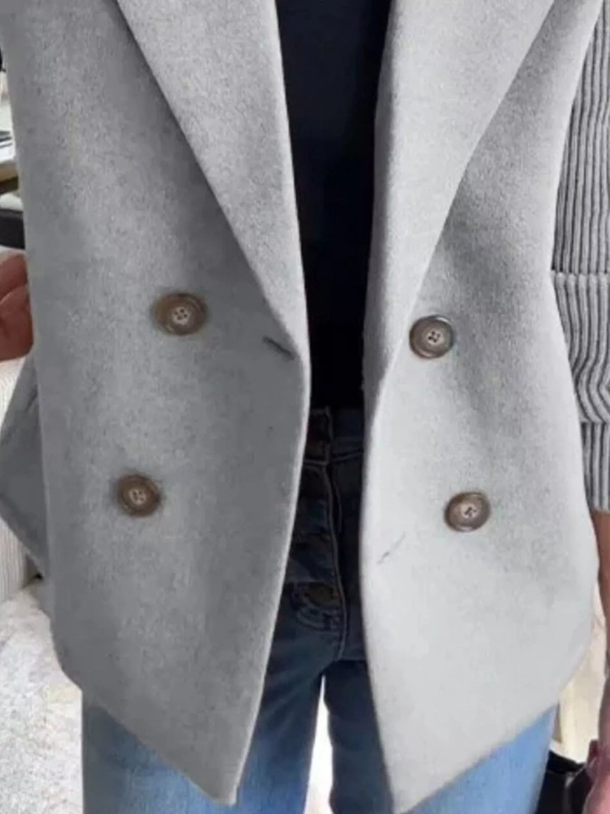 Women's Double Breasted Short Coat with Shawl Collar and Knit Cuffs