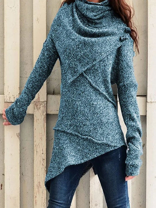 Women's Draped Collar Knit Jumper with Asymmetric Longline Hem